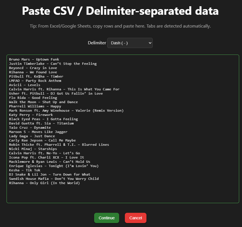 Paste Song Lists